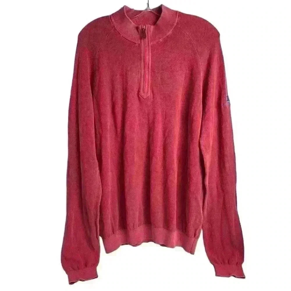 Johnnie-O Men's Red Half-Zip Mock Neck Sweater Size L‎ Autism Speaks arm logo